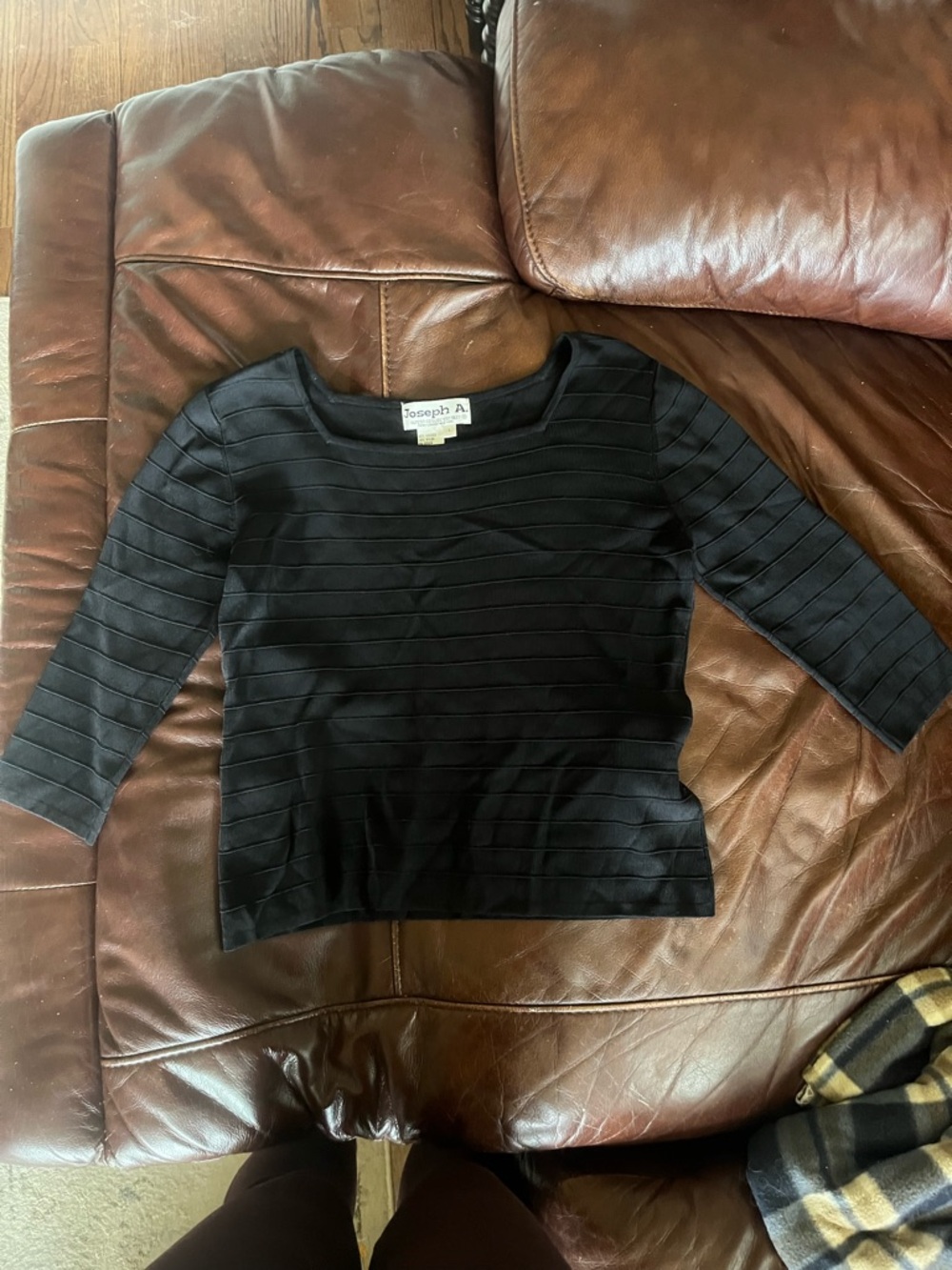 Joseph A Black Ribbed Knit Square Neck Top